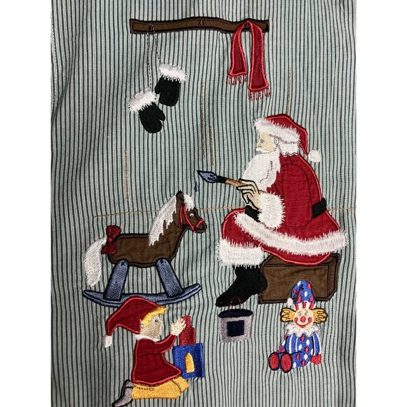 Karen Scott Christmas Embroidered Button-Up Shirt Santa Toys Green Striped - Picture 3 of 10